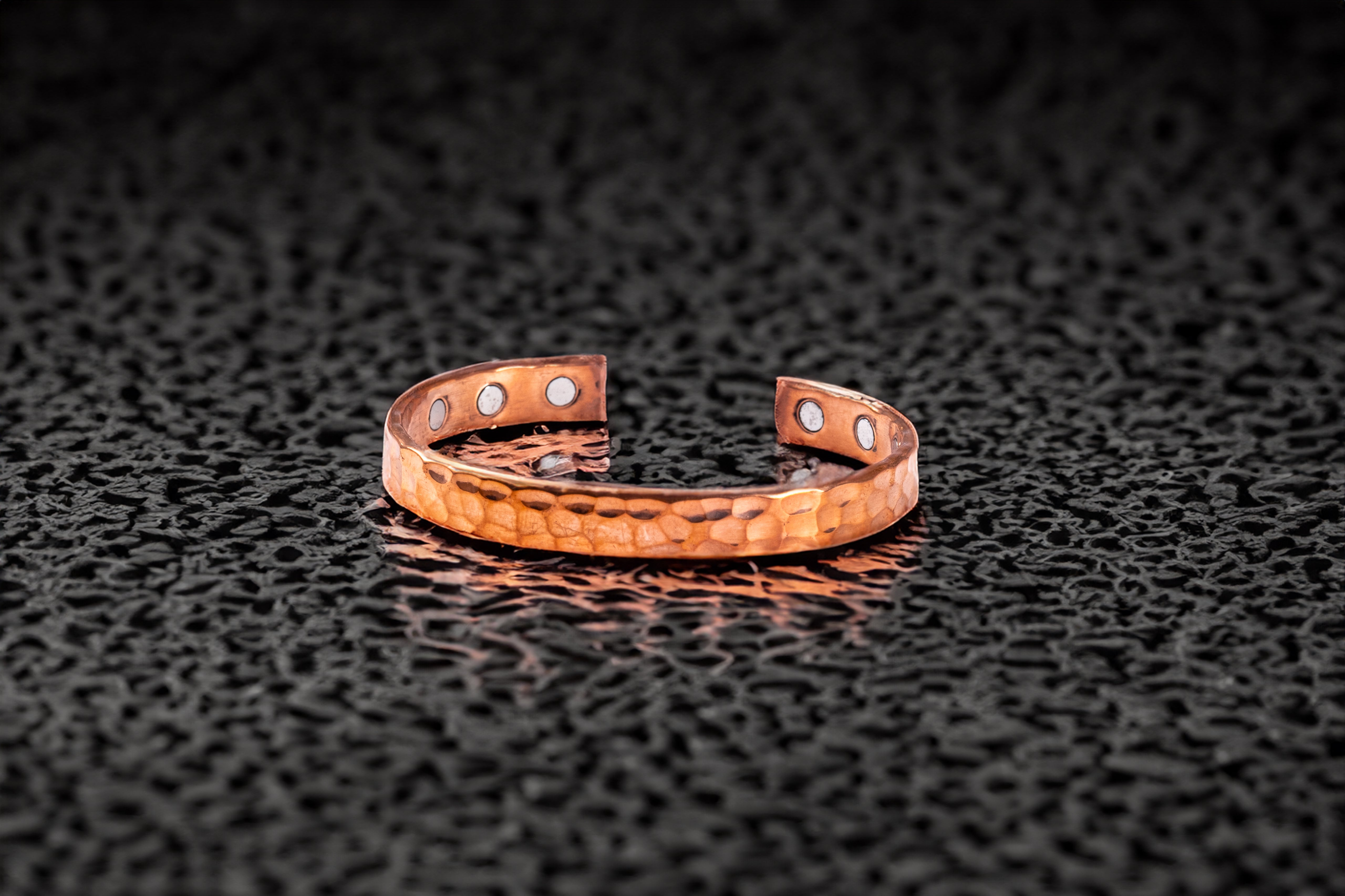 7.75" Ladies Copper Magnetic Link Bracelet With Turquoise, Jade & Semi-Precious Stones - Hugs Design