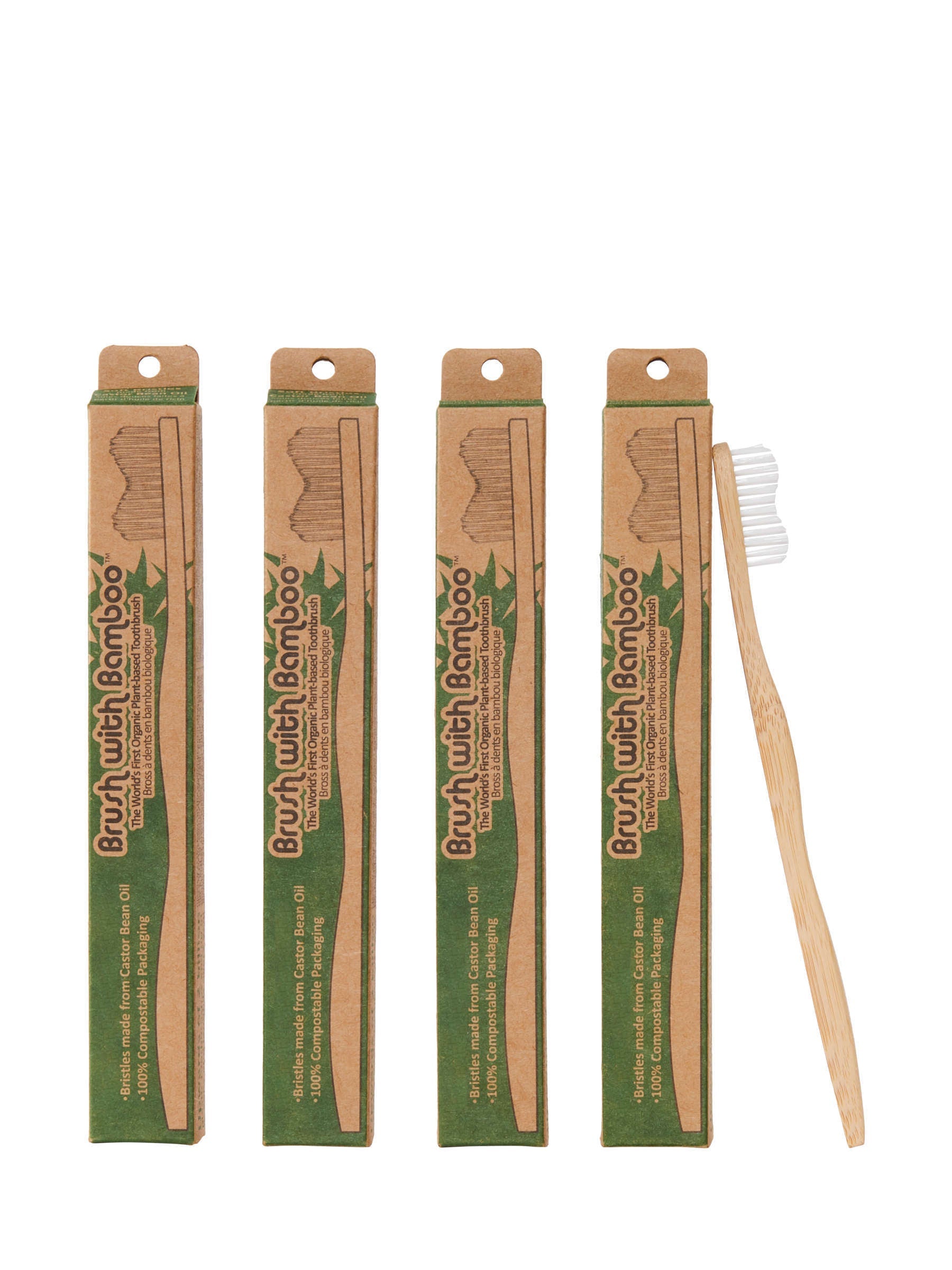 Brush with bamboo toothbrush 4 pack